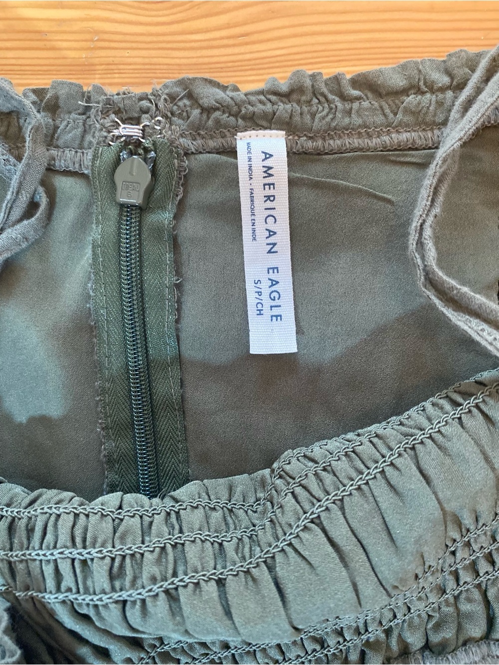 American Eagle Bella Bow Maxi Smocked Bodice Dress in Olive Cottagecore Size S - Picture 10 of 11